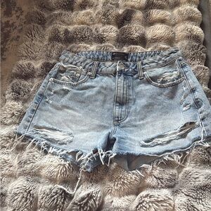 ASOS DESIGN Hourglass distressed denim shorts in midwash blue